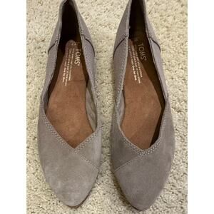TOMS Women's Gray Jutti Suede/Canvas Ballet Flats Almond Toe Padded Insole 7